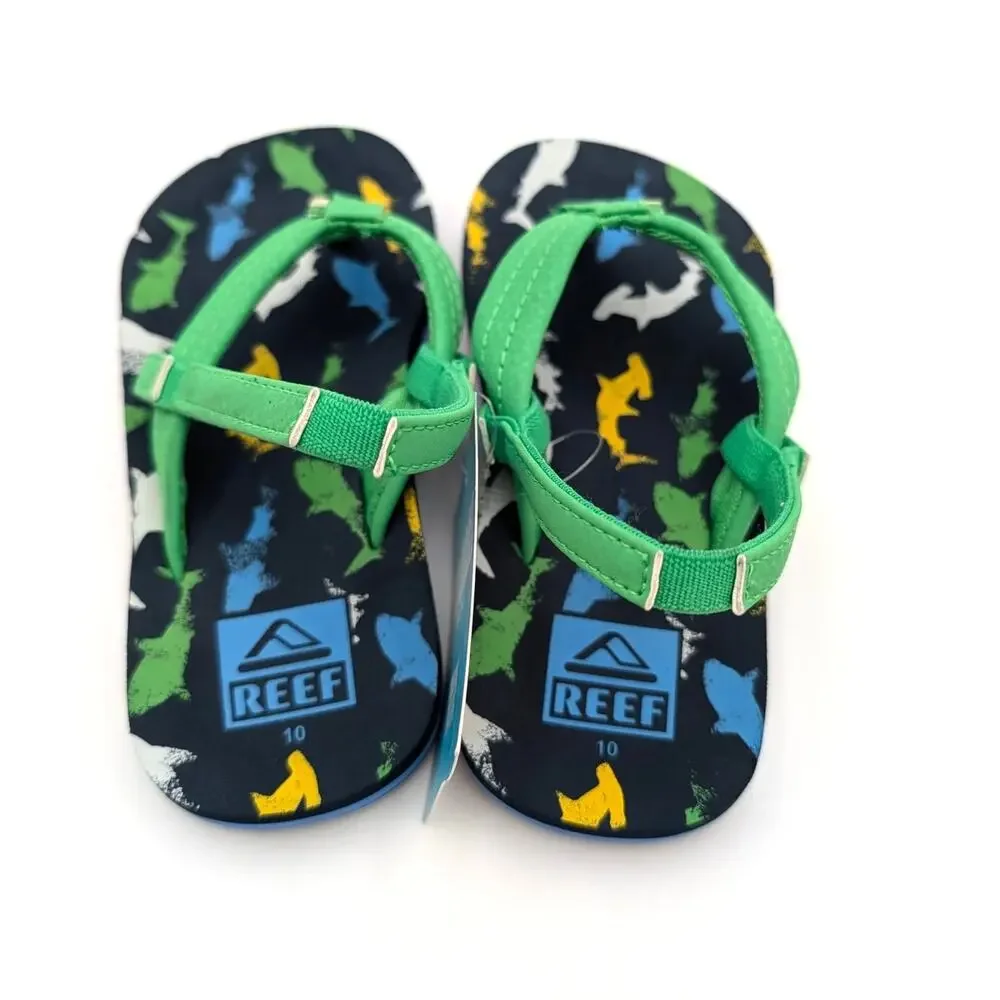 Reef Little Ahi Flip Flop Sandals Open Toe Boys' Multi Shark Size US10 EU26